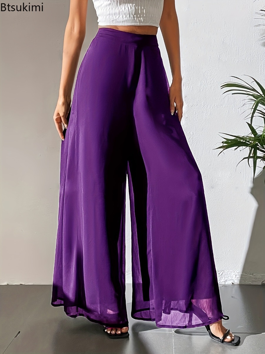 Pantalon décontracté d'été pour femme 2026 – Pantalon ample pour maman, polyvalent, en soie glacée et mousseline, coupe large, droit, décontracté, longueur 9/10