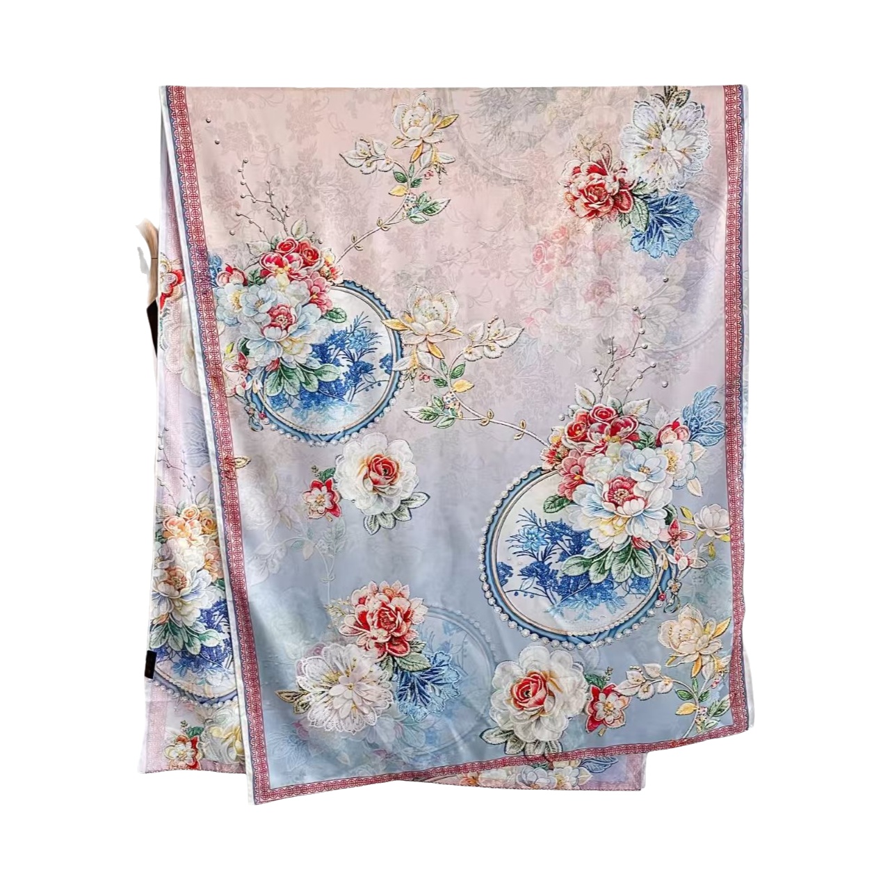 Nouveau design original – Châle pour femme en soie Xiangyun, imprimé double face, longue écharpe rétro style national, pour le printemps et l'automne, à porter sur les épaules