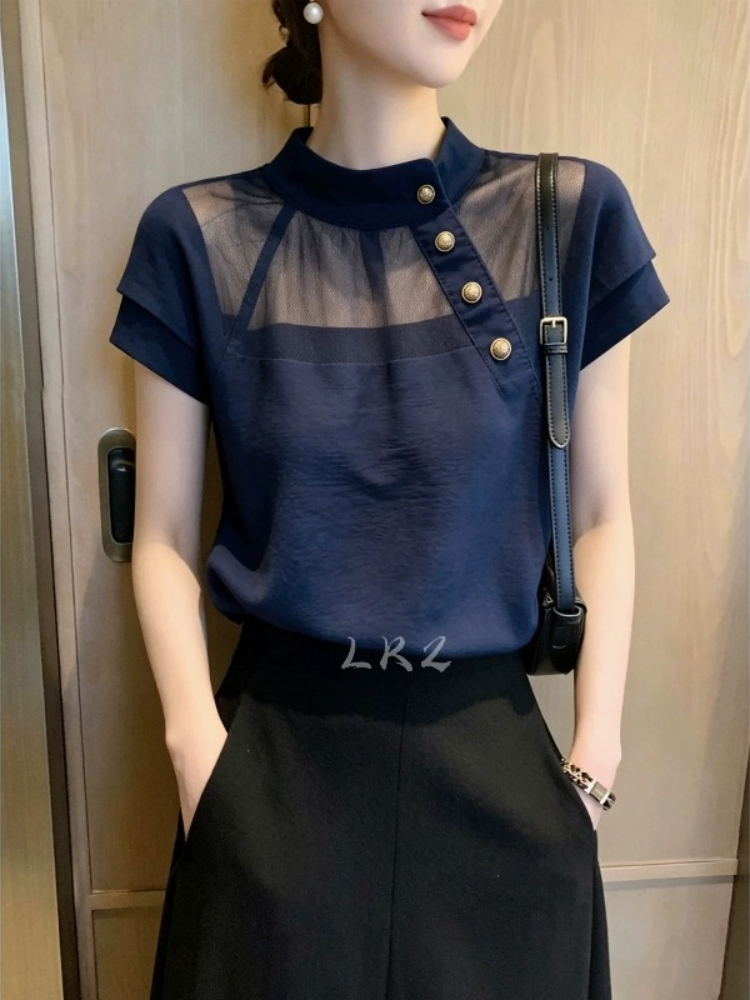 Chemisiers vintage patchwork pour femmes, chemises décontractées, mode ample, vêtements coréens décontractés d'été, hauts à manches courtes pour femmes