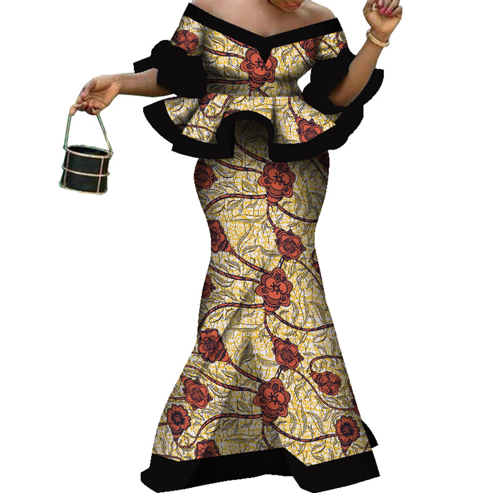 Vêtements africains Dashiki pour femmes, ensemble 2 pièces, haut et jupe sans bretelles, manches courtes, jupe, mode Ankara, WY8529
