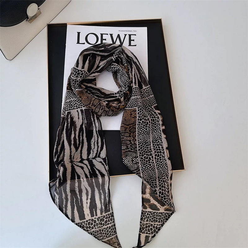 Foulard en soie imprimé léopard marron à pois pour femmes mince mode luxe longue étroite petites foulards en soie dames bandeau foulard