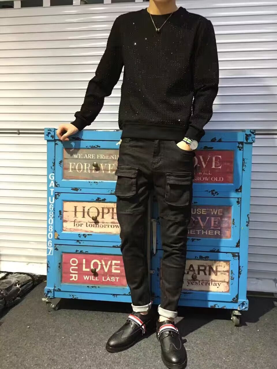 Sweat à capuche d'hiver à manches longues pour homme, col rond, vêtement de marque avec lettres en strass, pull 2025