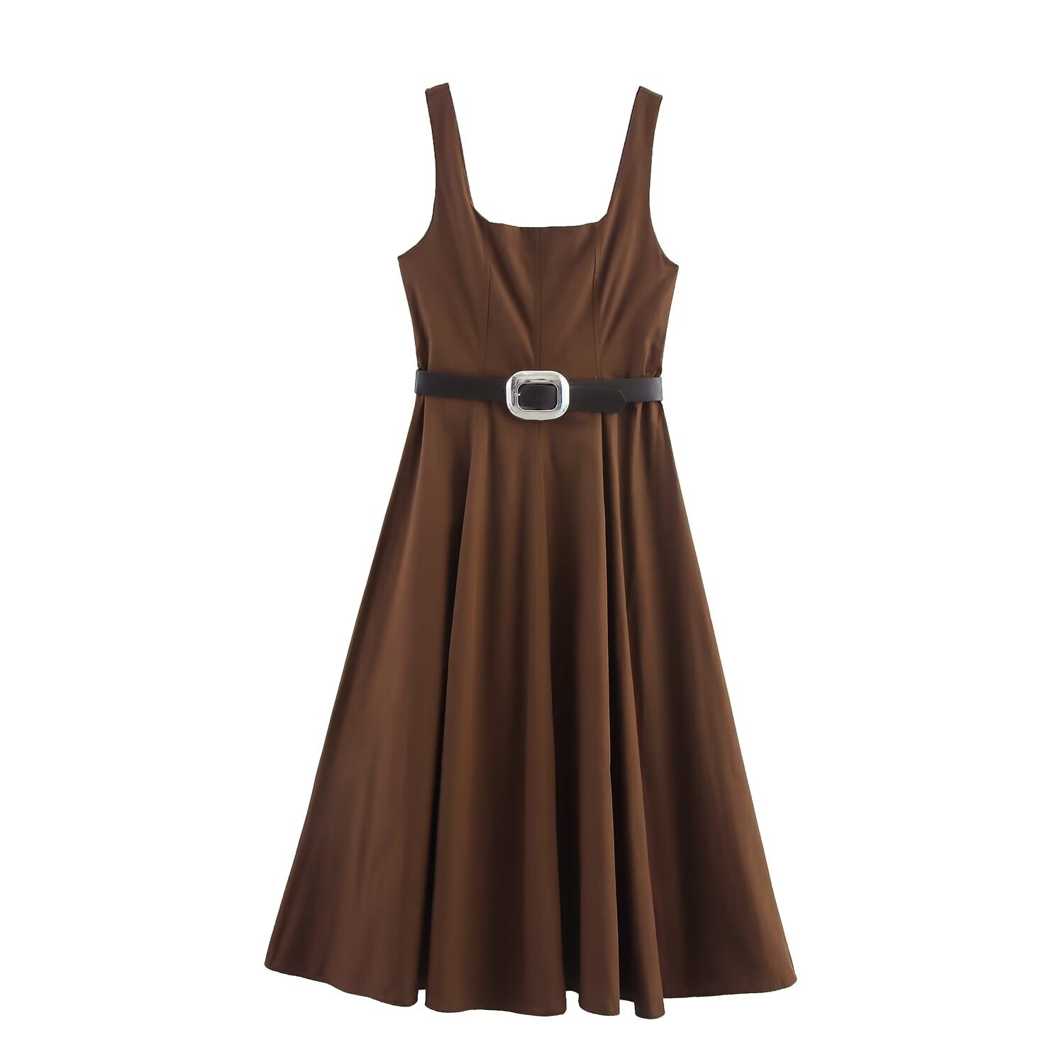 Robe Midi Élégante sans Bretelles avec Ceinture, Style Décontracté et Noble, Tissu Polyester, Nouvelle Collection Été 2025