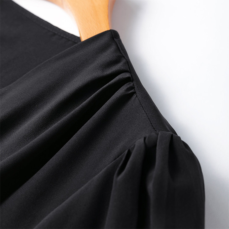 Chemisier en Soie pour Femme 100% Soie de Mûrier Crêpe de Soie Manches Courtes Couleur Noire Unie Taille Ajustée Haut Décontracté Blouse Été M1576