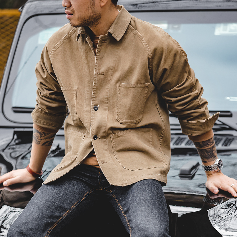 Maden-Vestes vintage ingentes pour hommes, Amekaji Cargo, Veste décontractée, Manteau en coton monochrome, Vêtements pour hommes