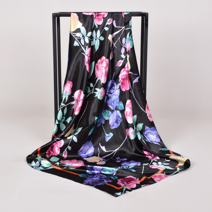 BYSIFA – foulard en Satin de soie Pure bleue pour femme, grand carré, élégant, musulman, Design Floral de marque, nouvelle collection