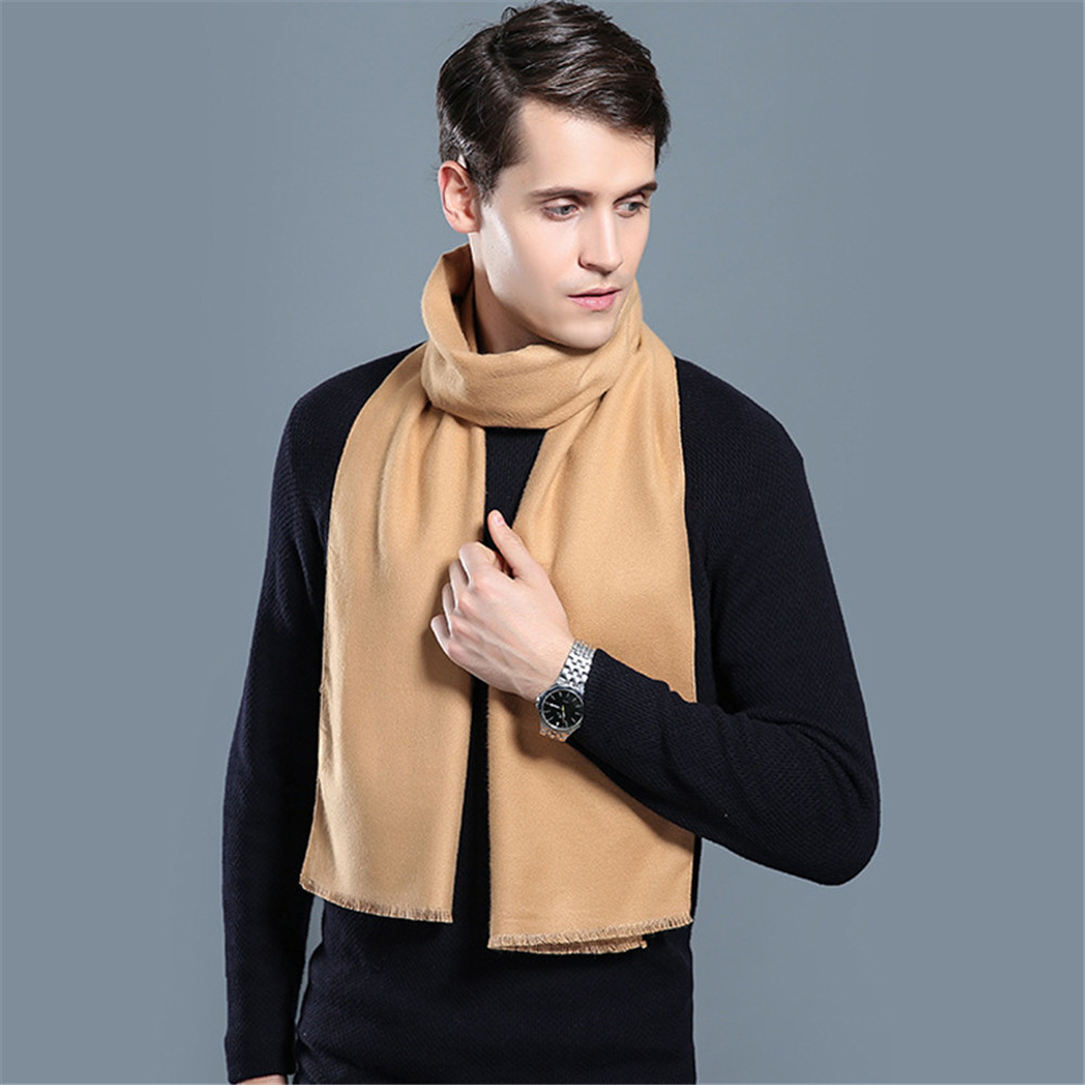 Mode hommes couleur unie cachemire écharpe hiver épaissir chaud Pashmina châle homme noir gris décontracté foulards gland Foulard Bufanda