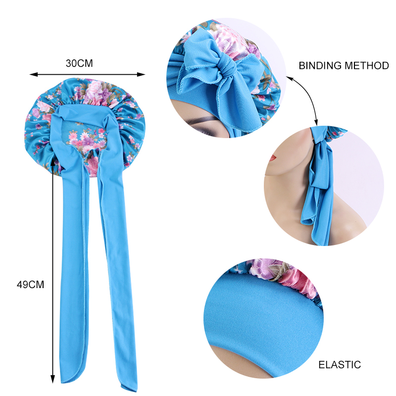 Nouveau Bonnet en Satin pour dormir, couverture de cheveux bouclés, Bonnet de nuit soyeux pour femmes, grand Bonnet de sommeil soyeux avec cravate