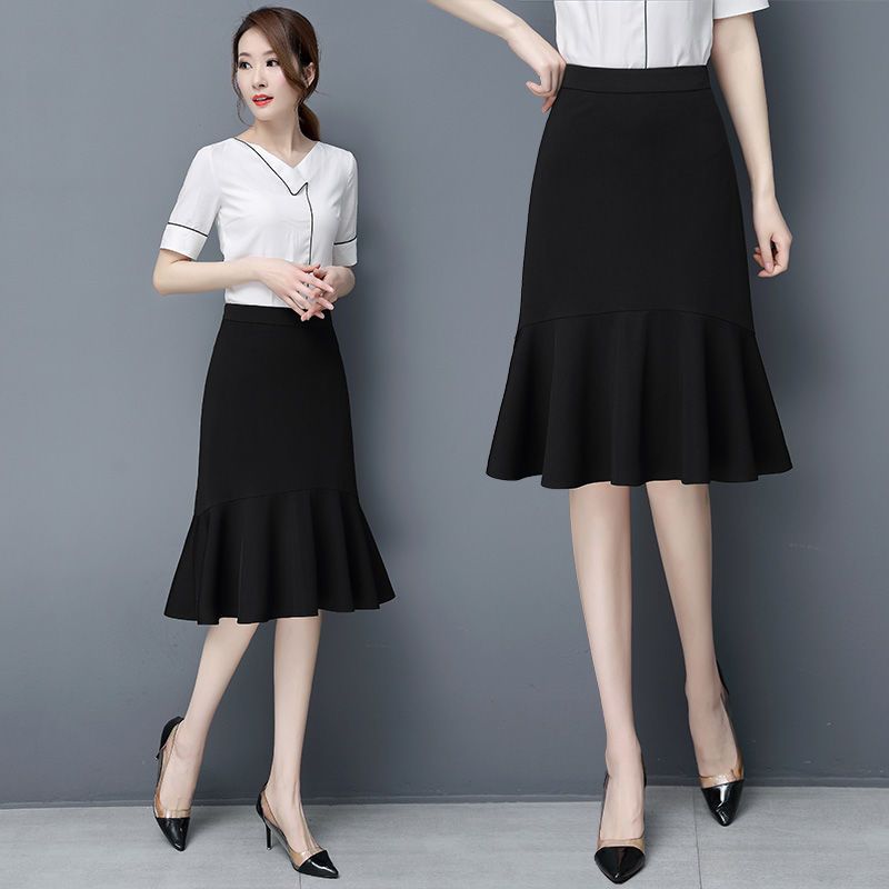 Jupe ample taille haute aux hanches, couleur unie, à volants, queue de poisson, élégante, à la mode, vêtements pour femmes, nouvelle collection été
