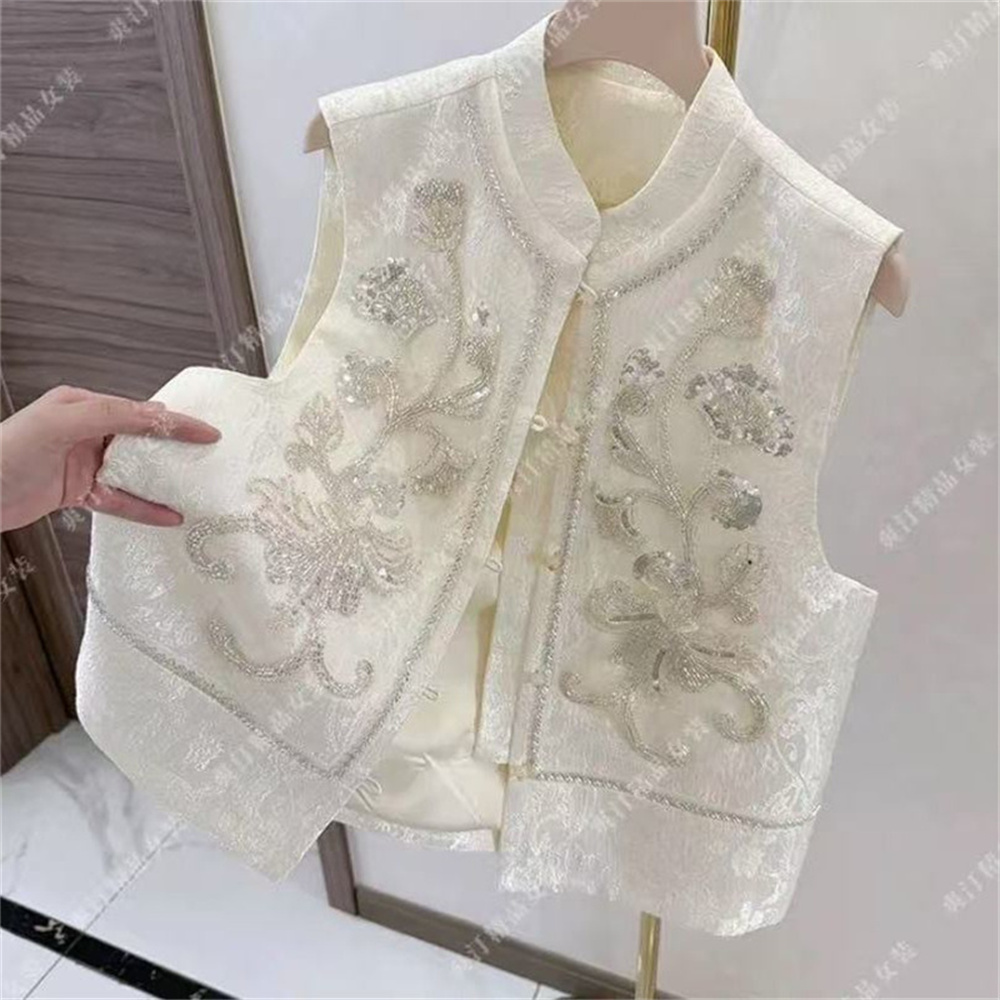 Gilet femme perlé paillettes chinoises ample simple boutonnage gilet printemps manteau nouveau haut de gamme broderie début printemps mode manteau