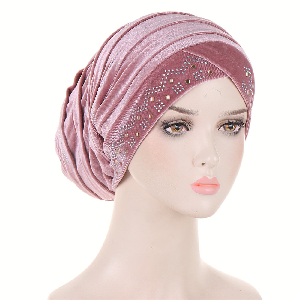 Hijabs d'intérieur en velours musulman pour femmes, bonnet croisé, capuchons de chimio, enveloppe de sauna en diamants, couvre-chef Islam, chapeau écharpe, turbans, accessoires pour cheveux