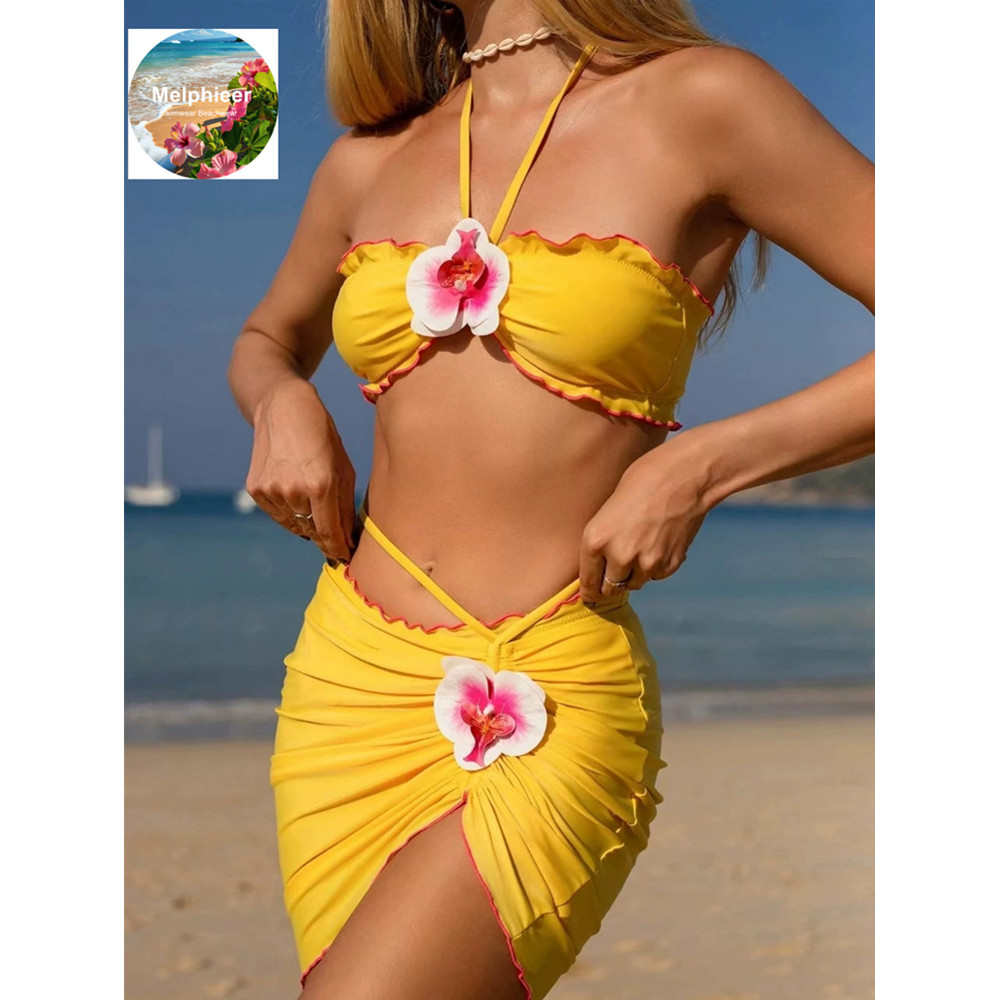 Filles imprimé Bandeau brésilien Push Up Bikini volants Biquini maillots de bain à bretelles pansement maillot de bain vêtements de plage maillot de bain femmes S ~ XL