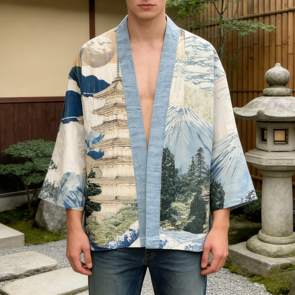Kimono Cardigan en Coton Imprimé pour Hommes et Femmes, Robe Longue à Manches Longues, Vêtement de Détente Ouvert sur le Devant, Style Streetwear Respirant, Vêtement Japonais