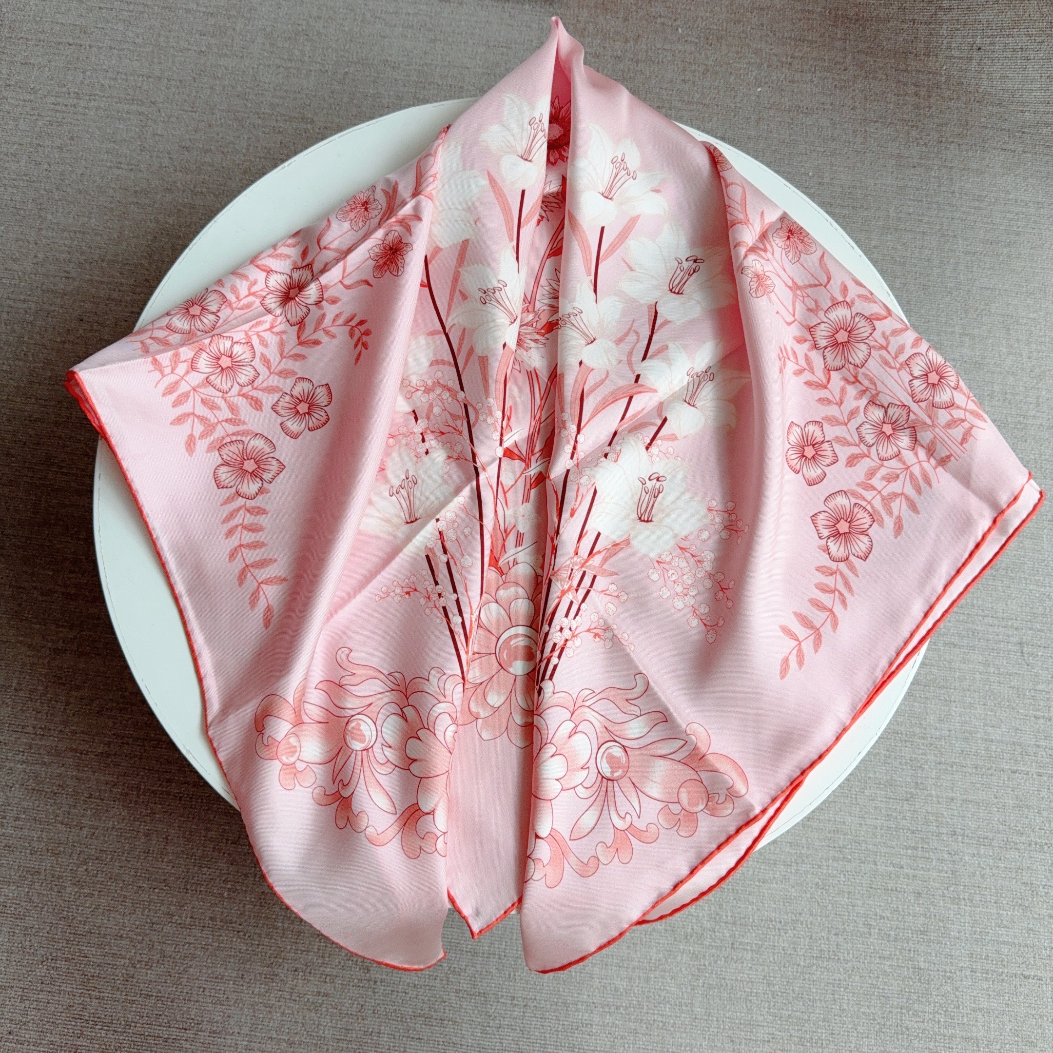 Foulard en soie de mûrier rose pour femme, 18 mm, épaissi, imprimé floral, 90x90, luxe, haute qualité, écharpe pour femme