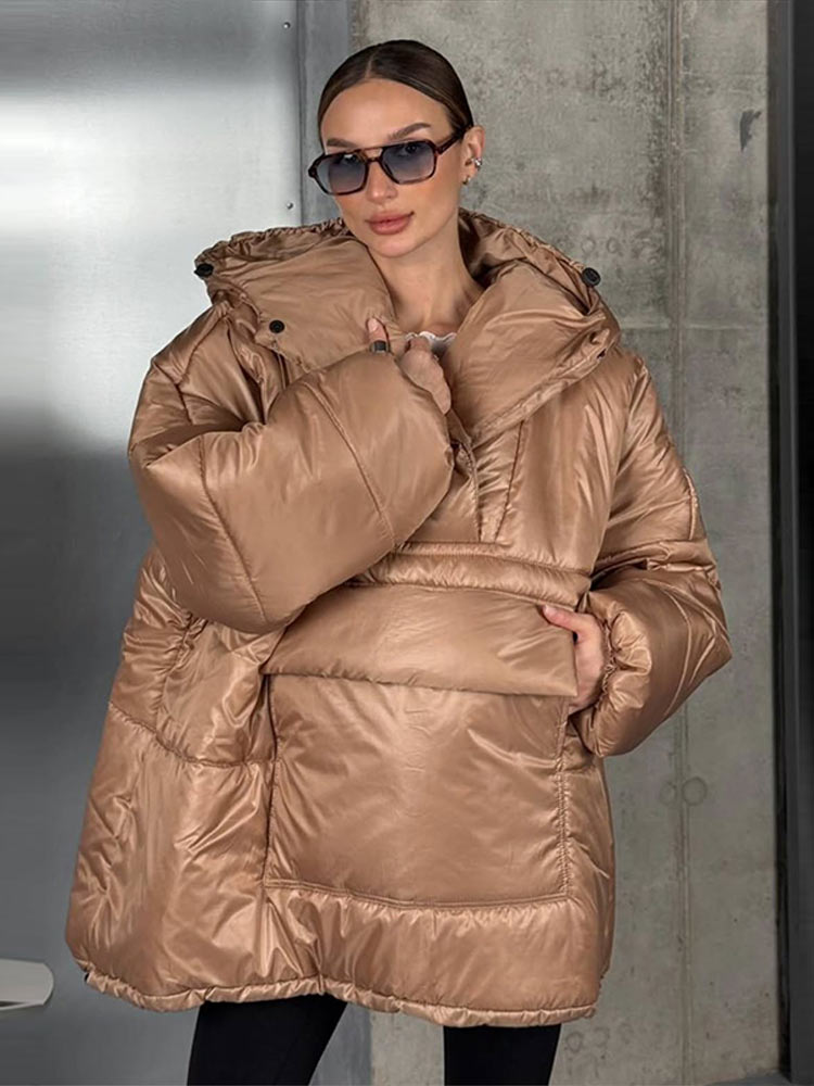 Manteau matelassé surdimensionné à capuche, grandes poches, ourlet à cordon de serrage, manches longues, coupe ample, décontracté, pour femmes, manteaux chauds, tenue polyvalente hiver 2026