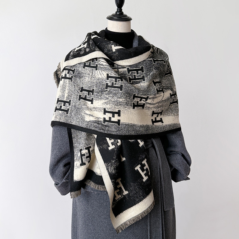 Nouvelle Écharpe à Lettres pour Femme, Mode Luxe Automne et Hiver, Châle Chaud Imprimé, Écharpe en Soie, Écharpe en Cachemire pour Femme