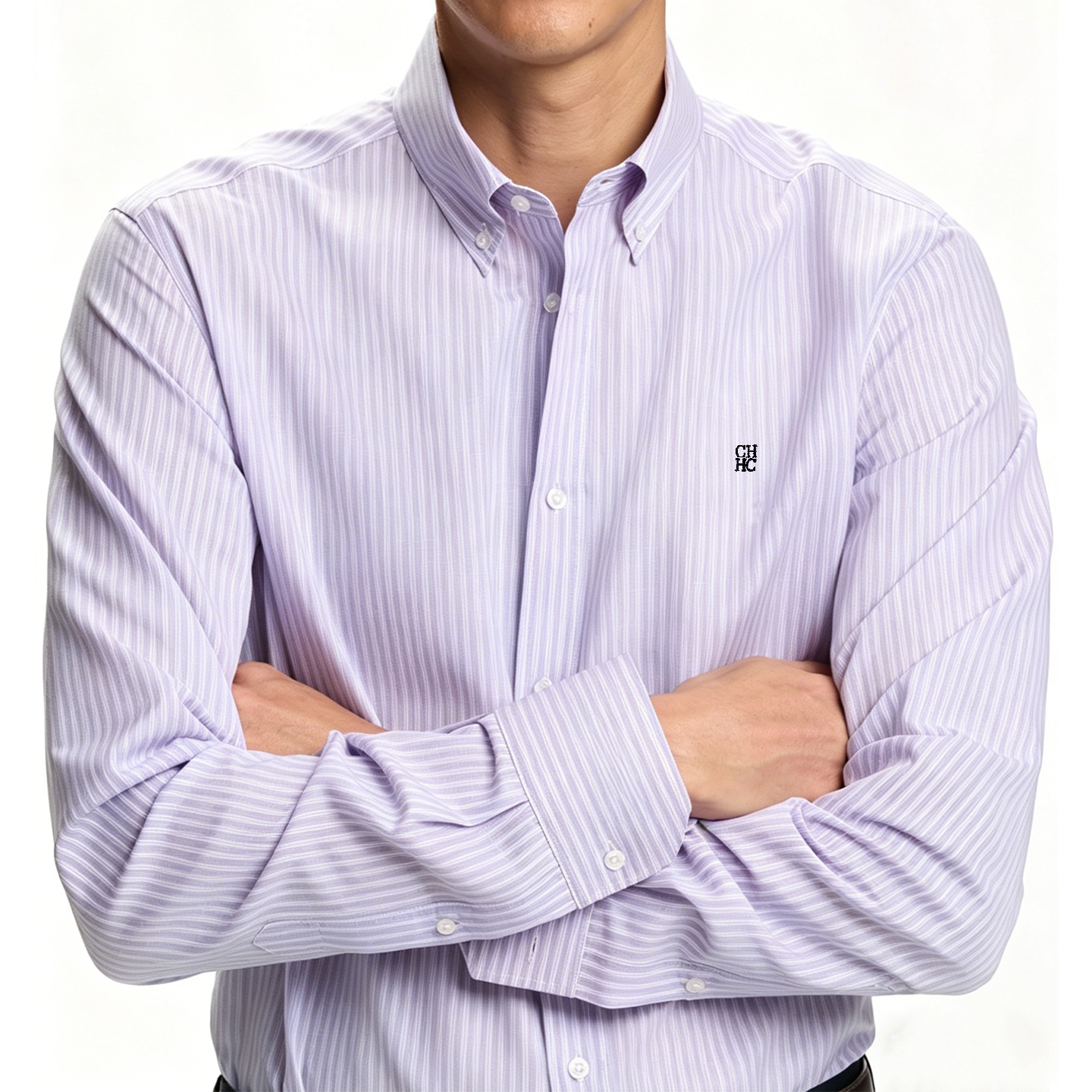 Chemise à manches longues pour homme CH - Style business décontracté - Avec logo de marque brodé - Convient pour le port quotidien au bureau