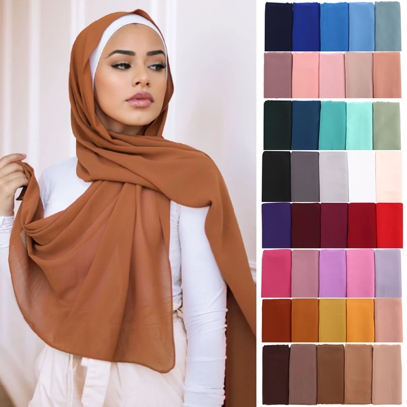 Ramadan mousseline de soie Hijab écharpe 72*175 cm couleur unie mode musulmane châle foulards pour femmes Islam chapeaux dames foulards voile