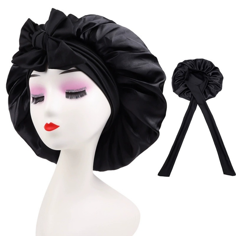 Bonnet en satin, bonnet en soie réglable pour dormir, bonnet pour cheveux avec bande à nouer, bonnets pour femmes et hommes