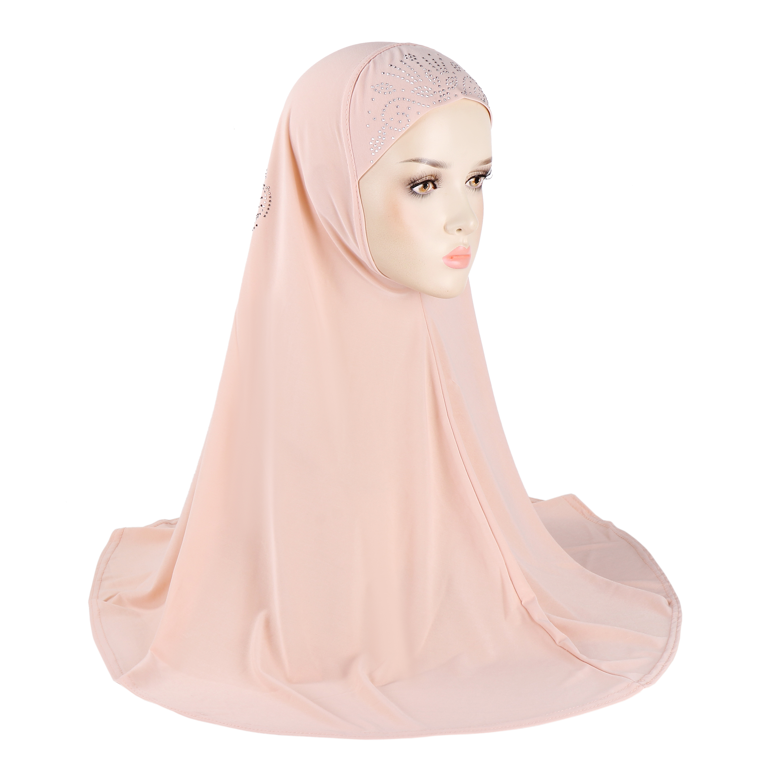 H406 Adultes grande taille musulman hijab écharpe avec strass au dos foulard islamique chapeaux armia tirer sur bandeau grand bonnet