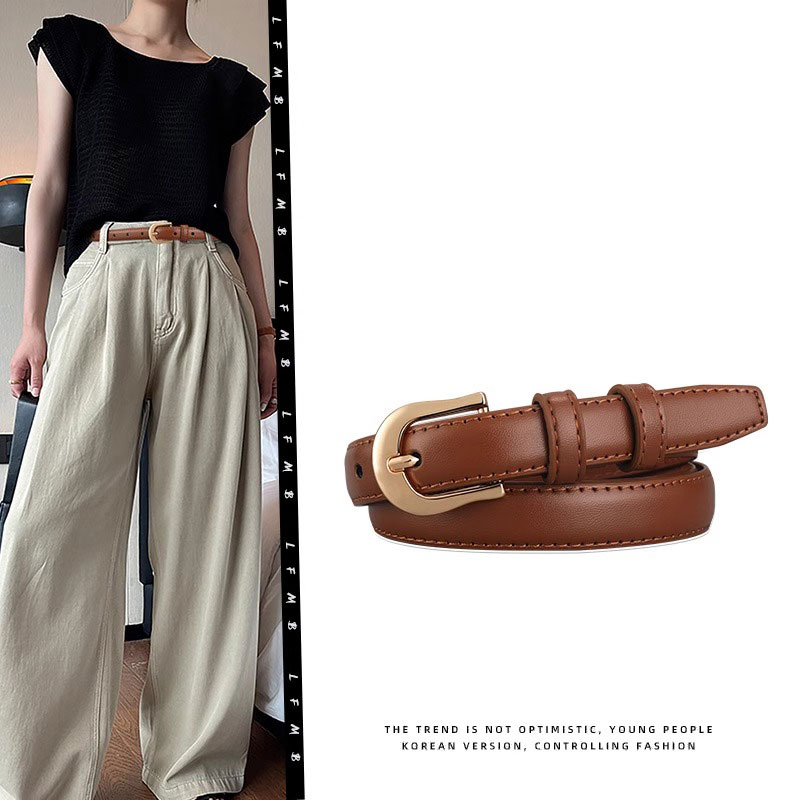 Ceinture d'été marron avec détails raffinés pour pantalon western, simple et polyvalente, accessoire de mode