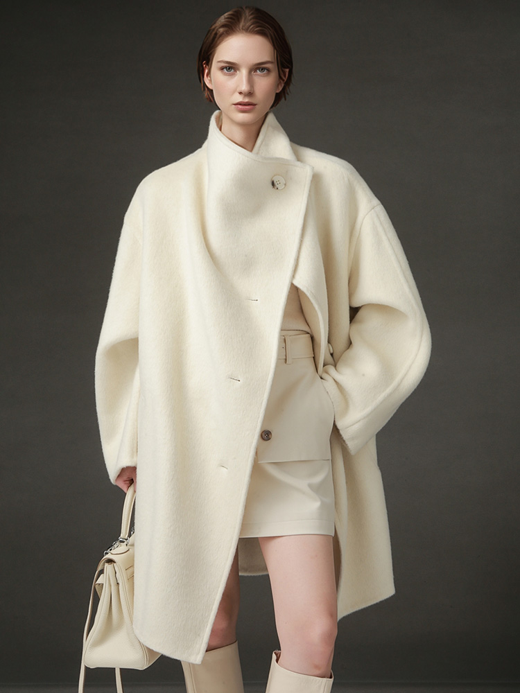 Manteau en laine ample à col montant pour femme, veste élégante et tendance automne-hiver 2026