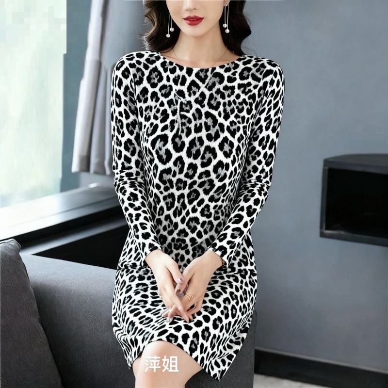 Robe T-Shirt ample à manches longues et col bateau pour femmes, mode européenne et américaine décontractée, imprimé léopard