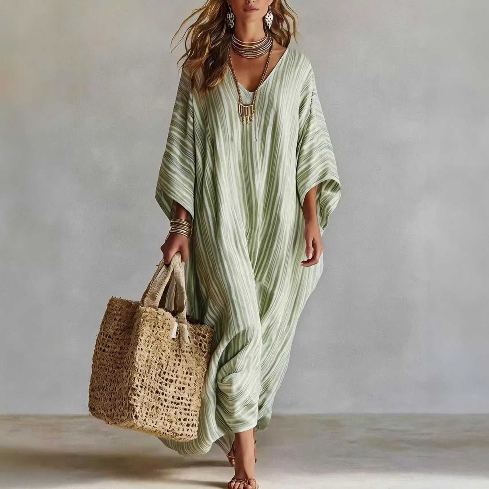 Robes pour femmes rayées, nouvelle mode estivale, col en V, manches courtes, robe de soirée tendance, robes décontractées amples pour femmes