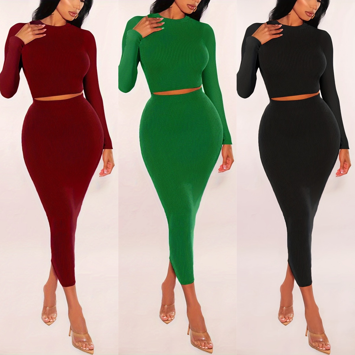 Ensemble de jupes à manches longues pour femmes, robe courte en Y, tenues de batterie skinny, olympiques deux pièces, vêtements minces, document solide