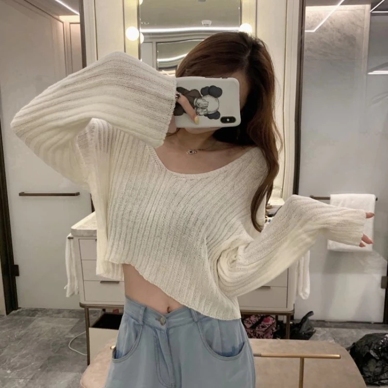 Haut en tricot à manches longues pour femmes, Streetwear élégant, coupe ample, séduisant, chemisier de Protection solaire polyvalent, nouvelle collection printemps automne