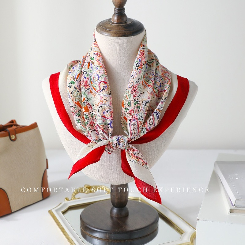 Écharpe carrée en soie de mûrier 100% pour femme, motif ethnique Paisley, double crêpe, polyvalente, foulard de cou, bandana