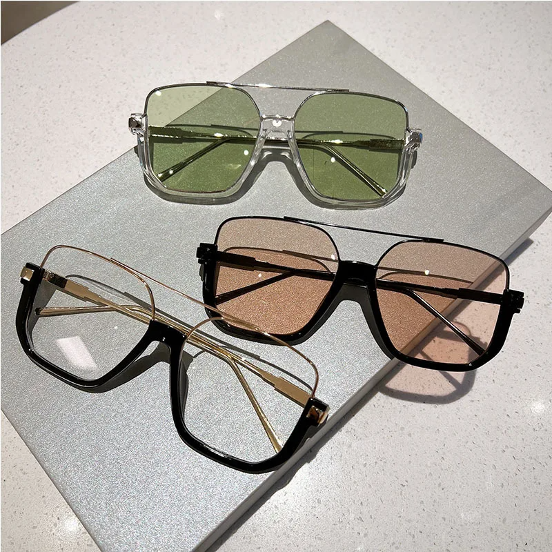 Lunettes de soleil Vintage surdimensionnées pour hommes et femmes, nuances carrées, tendance, Design de marque populaire, UV400