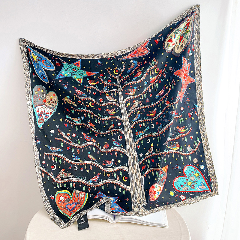 Luxe amour arbre imprimé concepteur 90 carré écharpe sergé soie femmes tête châles enveloppes cou foulards Hijab Bandana Pashmina bandeau