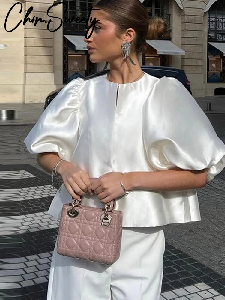 Chemise à lacets à col carré imprimé pour femme, élégant, chic, dos nu, ceinture, manches bouffantes, t-shirts pour femme, été, tout match, Y, 2024