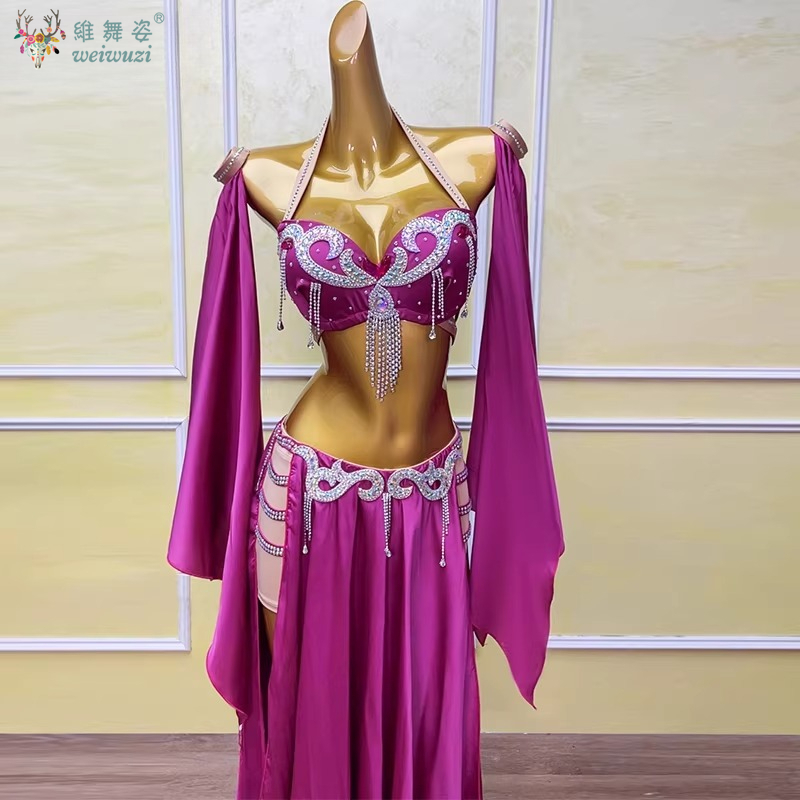 Robe de spectacle de danse du ventre orientale pour femmes, Double fente, Costume élégant et magnifique, tenue de compétition de spectacle de danse pour femmes