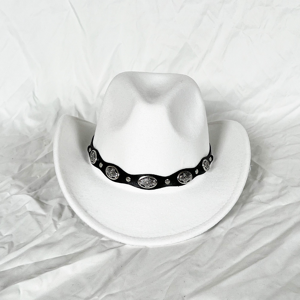 Chapeau de cowboy monochrome pour homme, chapeau haut de forme Jazz pour femme, chapeau Fedora bouclé pour femme, chapeau de chevalier Jazz, grand chapeau ethnique ander