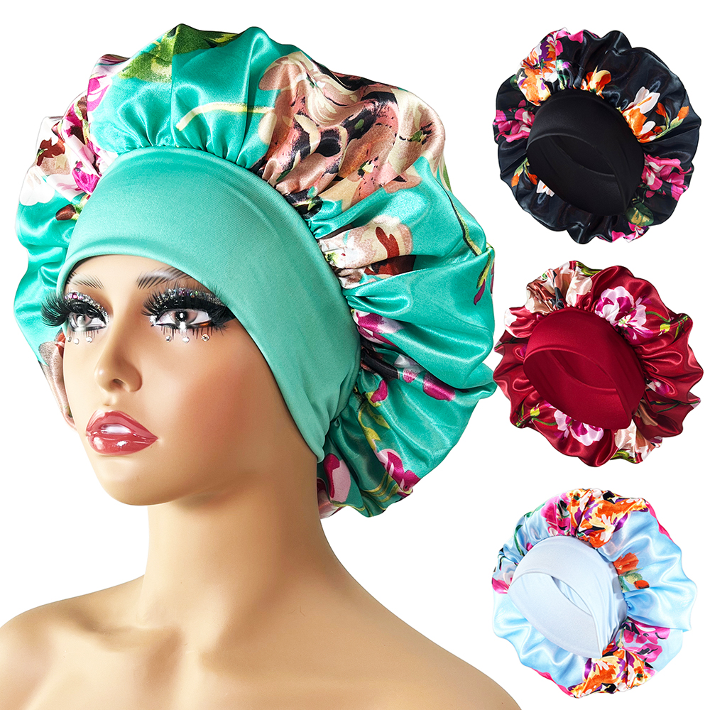 Bonnet en Satin pour femmes, grand Bonnet soyeux pour femmes, impression florale, Bonnet de nuit, Design Boneet's