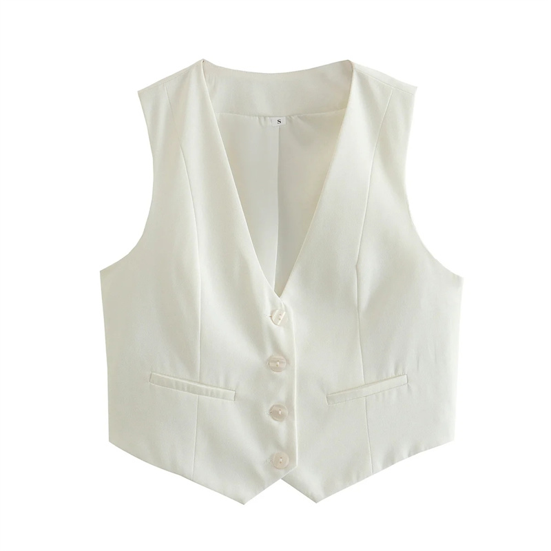 MUJER femmes gilet noir blanc recadrée gilet haut femmes col en V sans manches gilet femme mode travail été costume gilet manteaux courts