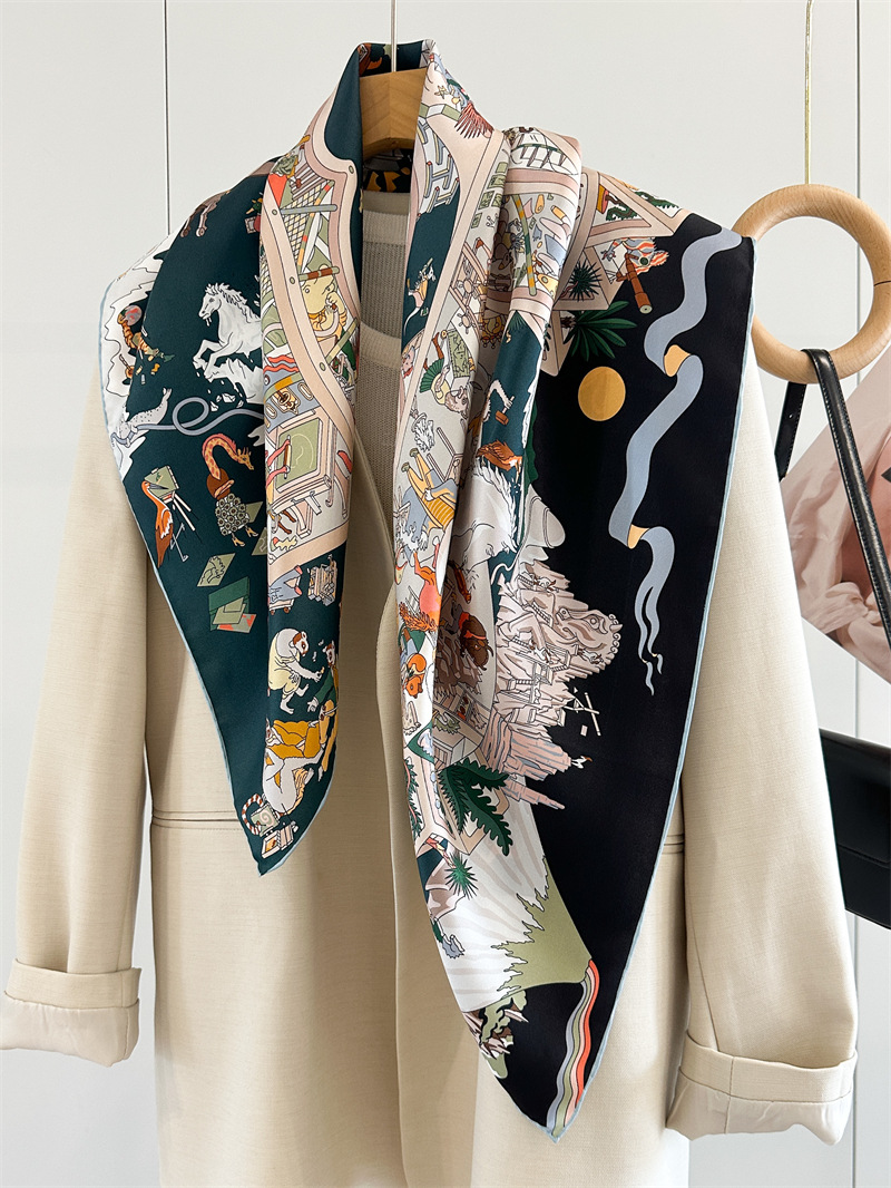 Marque cheval conception foulard en soie châle pour femmes 90*90 cm dame carré foulards de mode
