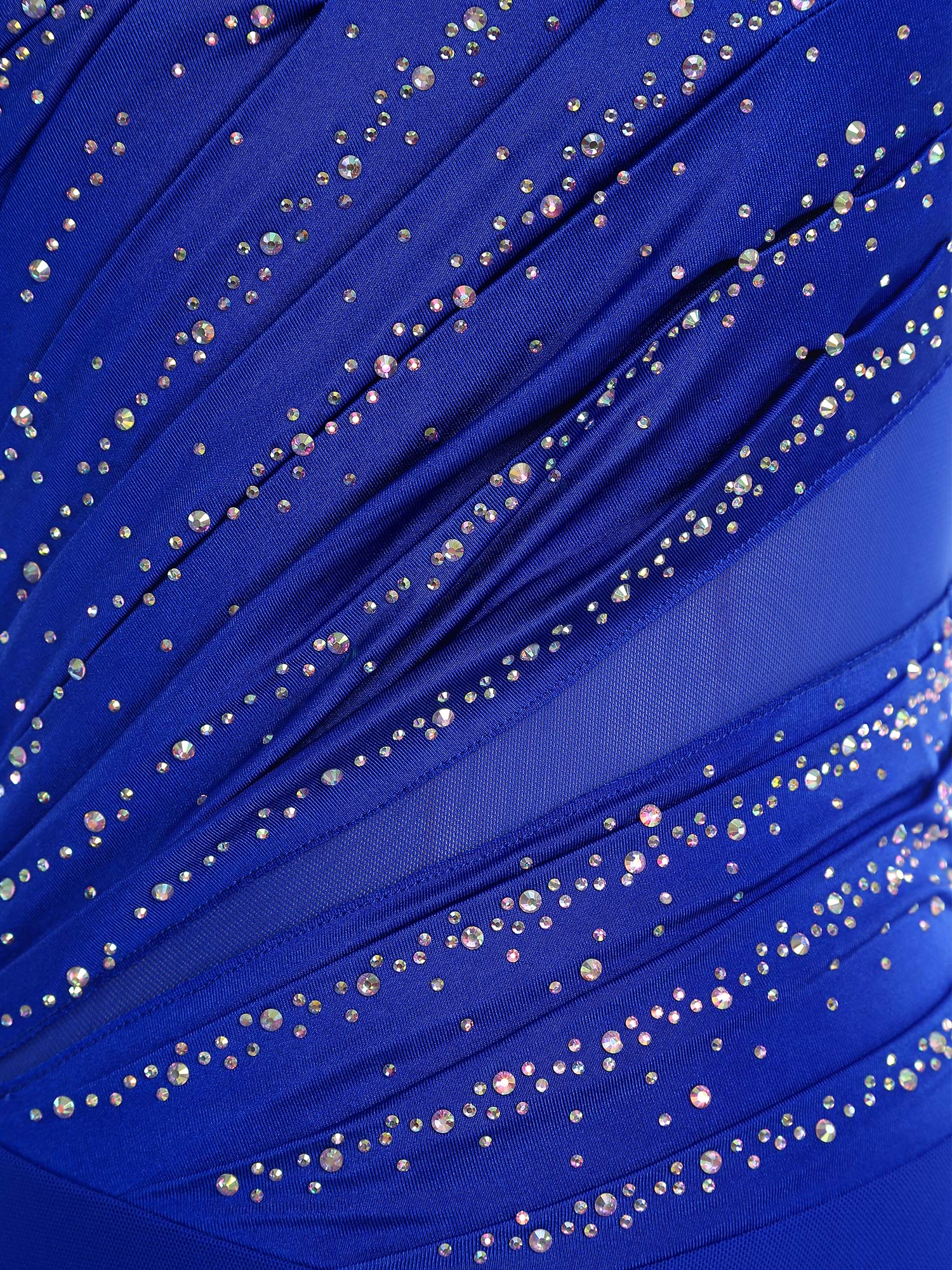 Robe de danse lyrique de ballet pour femmes, col rond, sans manches, froncée, strass, dos nu, pour compétition de spectacle sur scène