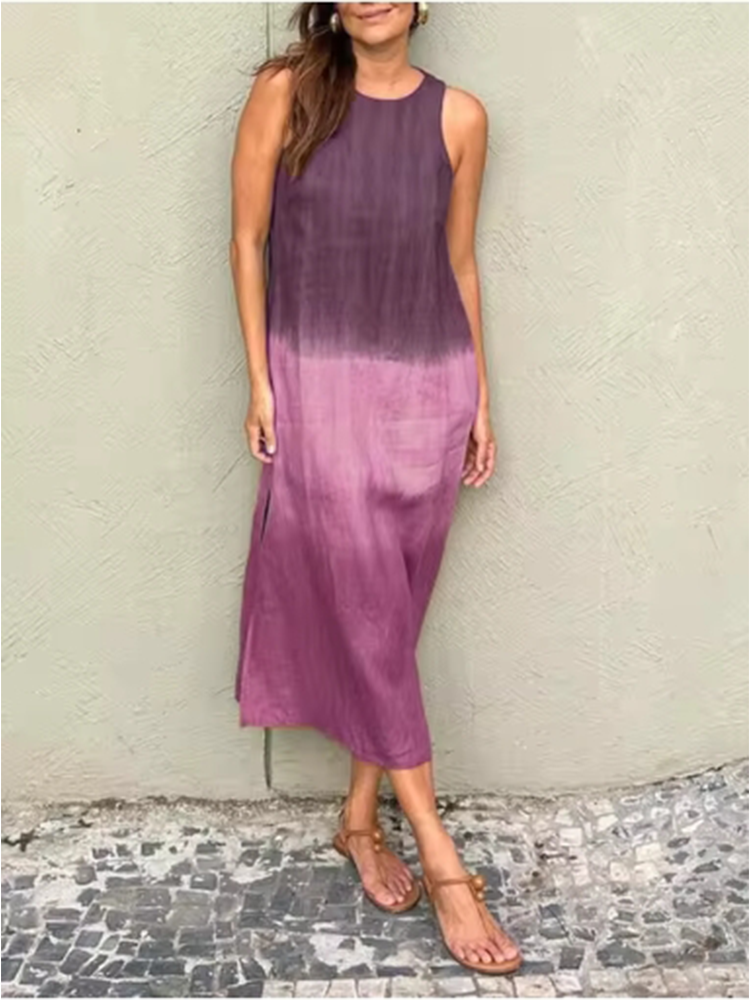 Mode gilet robe longue femmes été sans manches o cou robe été dégradé robes décontractées