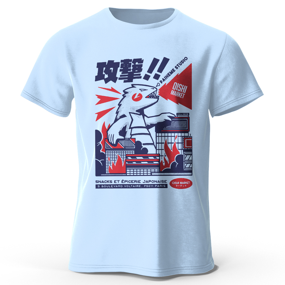 T-shirt graphique dinosaure anime urbain – Design de dessin animé japonais unique pour hommes et femmes, Streetwear tendance