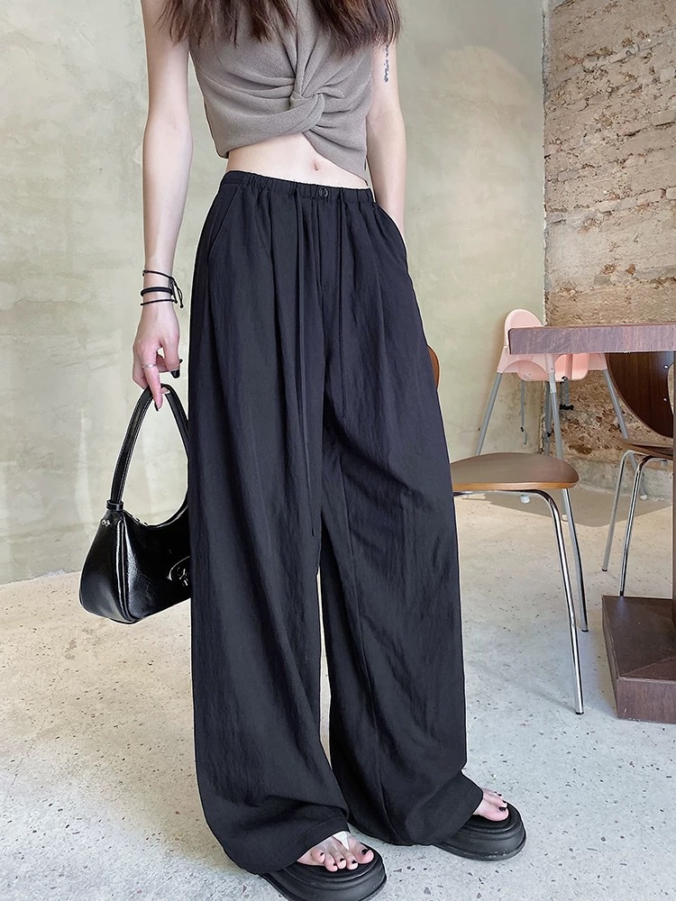 Pantalon décontracté ample en lin pour femme, taille élastique, coupe large, léger et respirant, idéal printemps-été