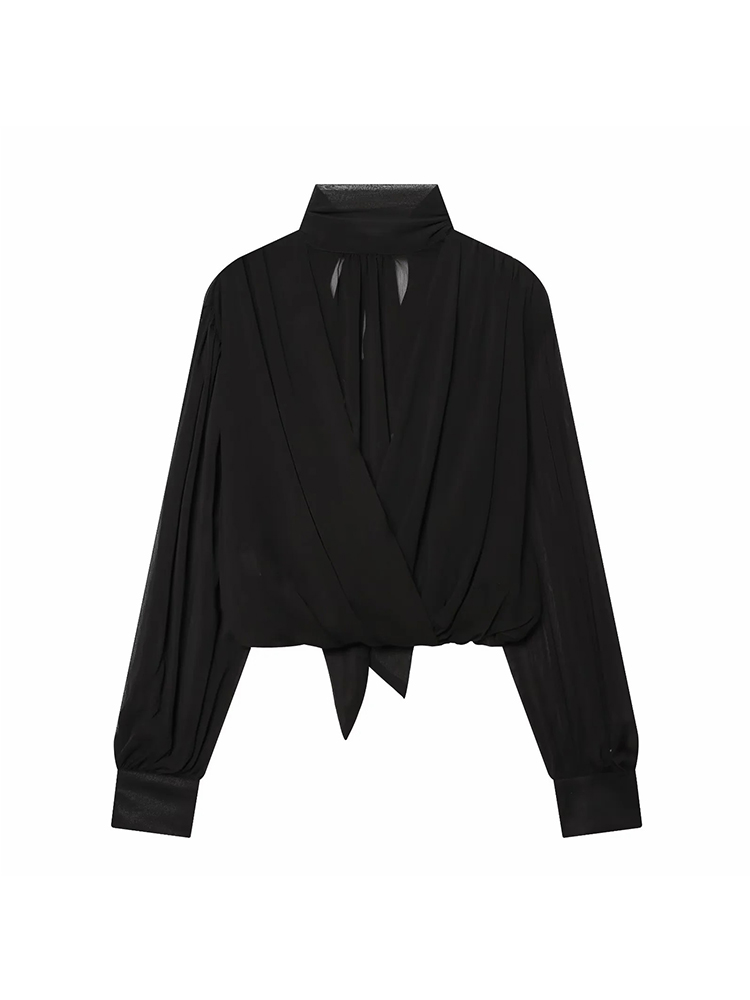 Chemisiers et hauts pour femmes, mode féminine, chemisiers amples à manches longues, élégants, printemps, chemisiers chics pour femmes, hauts à col montant