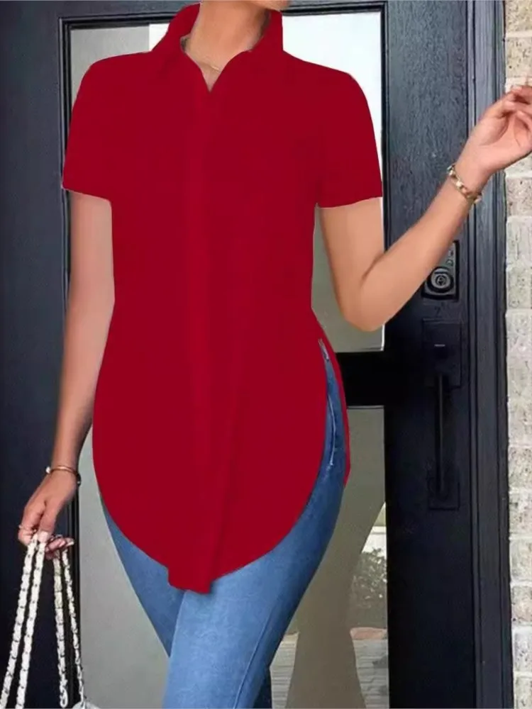 Chemise à manches courtes blanche pour femmes, chemisiers décontractés, chemises minces irrégulières, revers d'avocat de mode, streetwear d'été, vêtements pour femmes, Y-Wear
