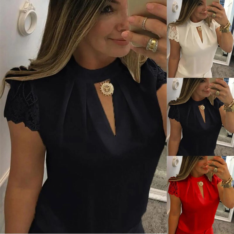 Femme Blouse 2025 col en v dentelle chemise décontractée solide ample à manches courtes chemises manches dentelle décontracté débardeurs Blouse Sexy Blusas
