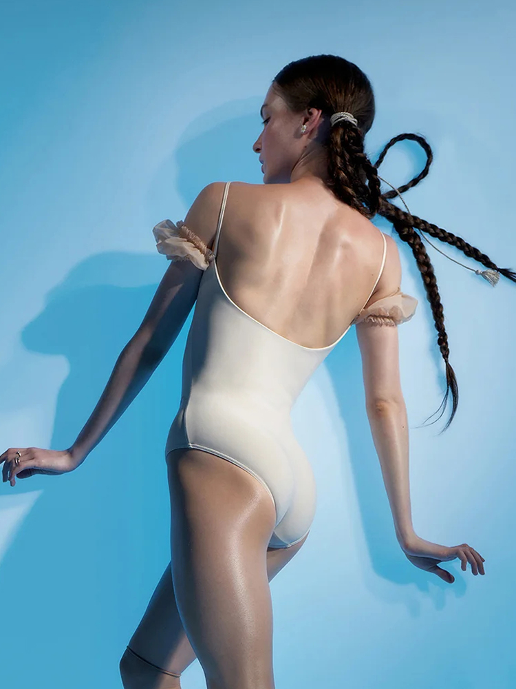 Femmes adultes blanc juste un cadavre camélia licou cou dos nu Ballet justaucorps gymnastique body Dancewear femme danse mode
