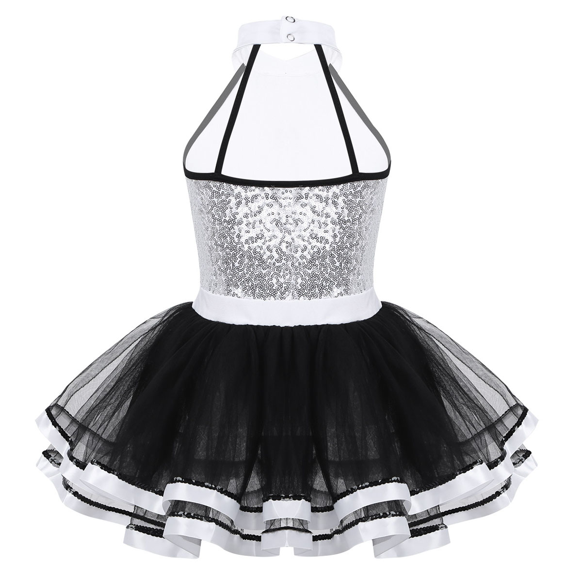 Robe Tutu de Ballet de smoking avec nœud papillon pour enfants filles, tenue de bal féerique, col licou, justaucorps à paillettes, Costume de danse moderne de Jazz latin