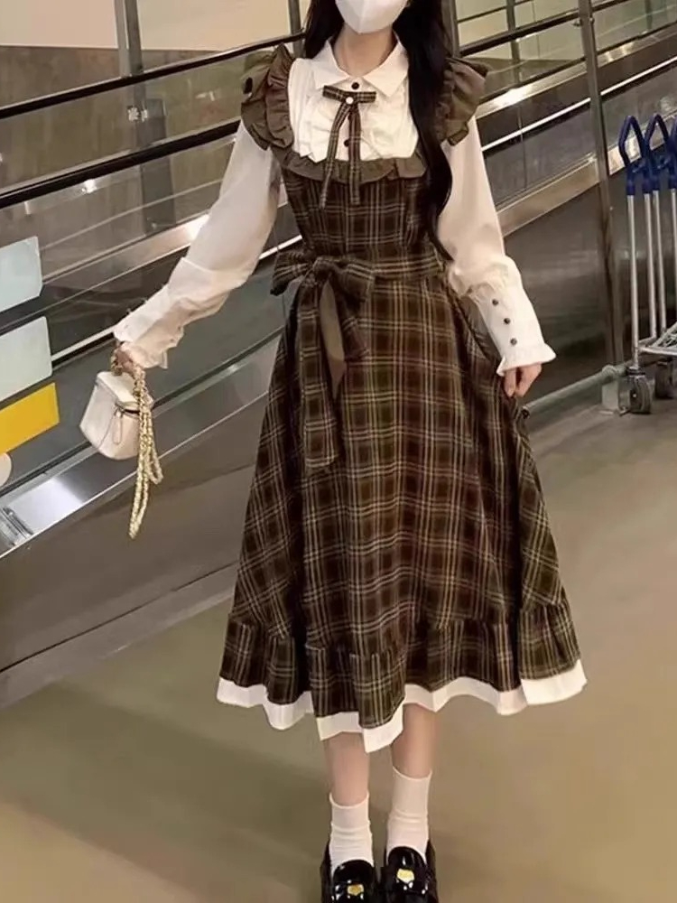 Robe de soirée mi-longue à carreaux pour femmes, Vintage français, élégante, Y2k, Design décontracté, nouvelle mode bureau, vêtements populaires coréens, automne