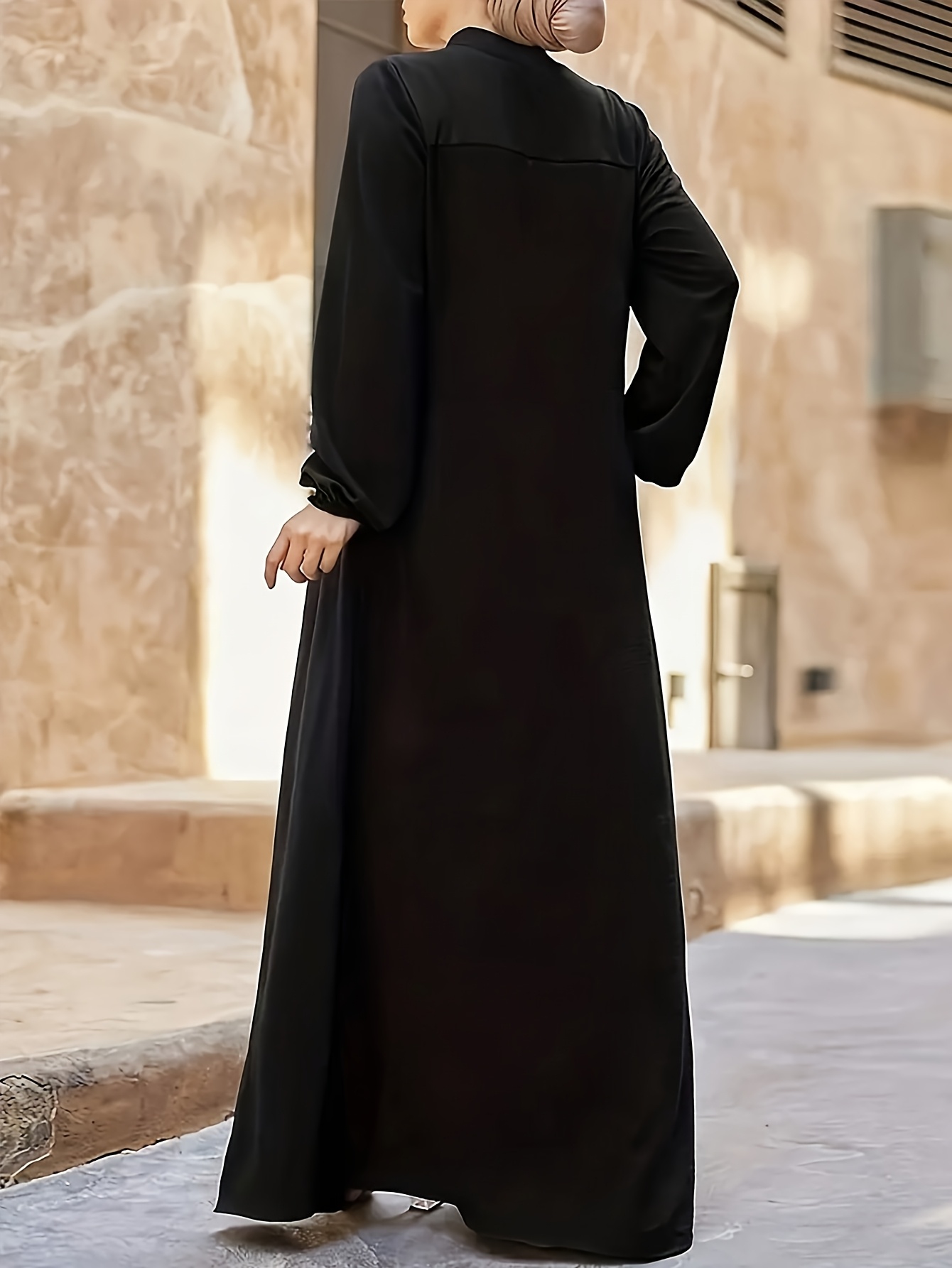 Robe longue pour femme de style moyen-oriental, printemps-été, avec fermeture éclair élégante et col montant, longueur genou.